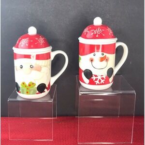 Two Christmas Holiday Mugs With Lid (Coffee-Tea-Hot Cocoa-Soup)